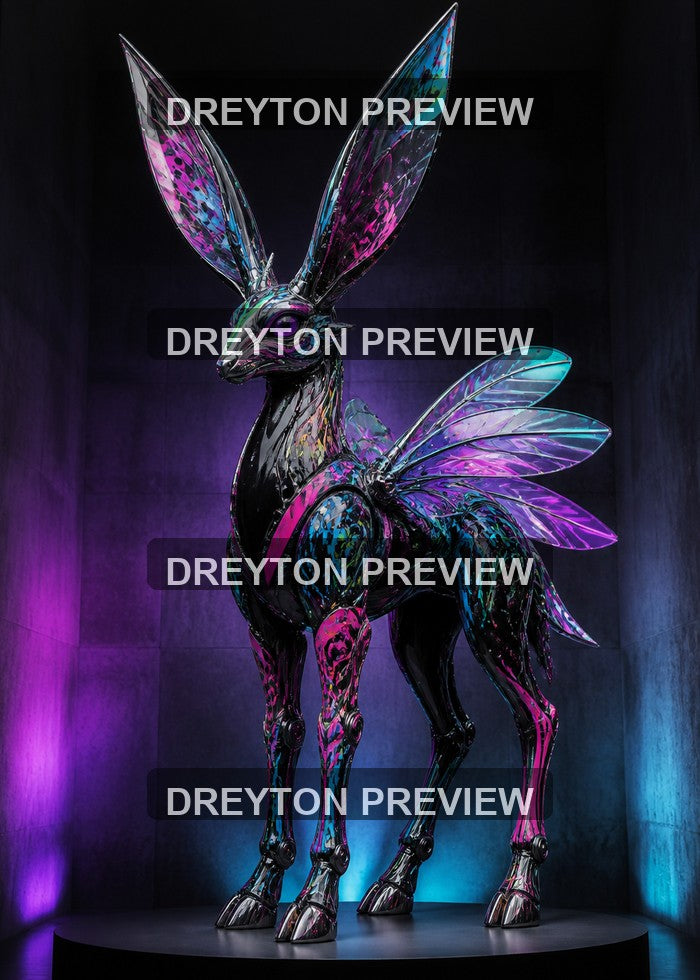 Chrome Fauna I — 5×7 Printable Neon Sculpture Wall Art