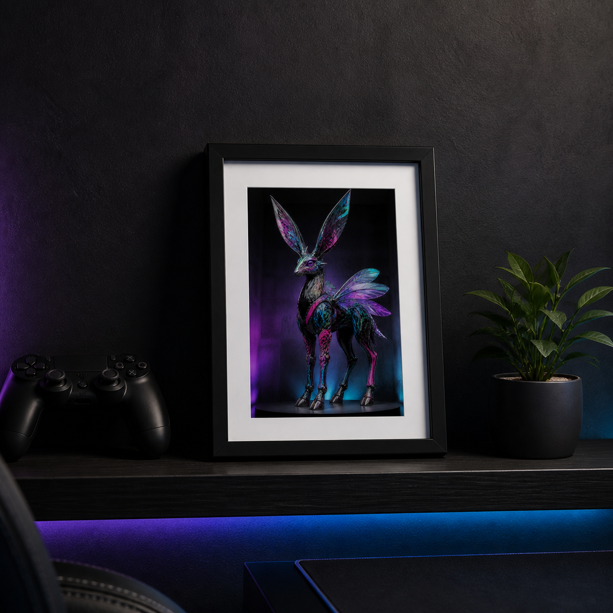 Chrome Fauna I — 5×7 Printable Neon Sculpture Wall Art