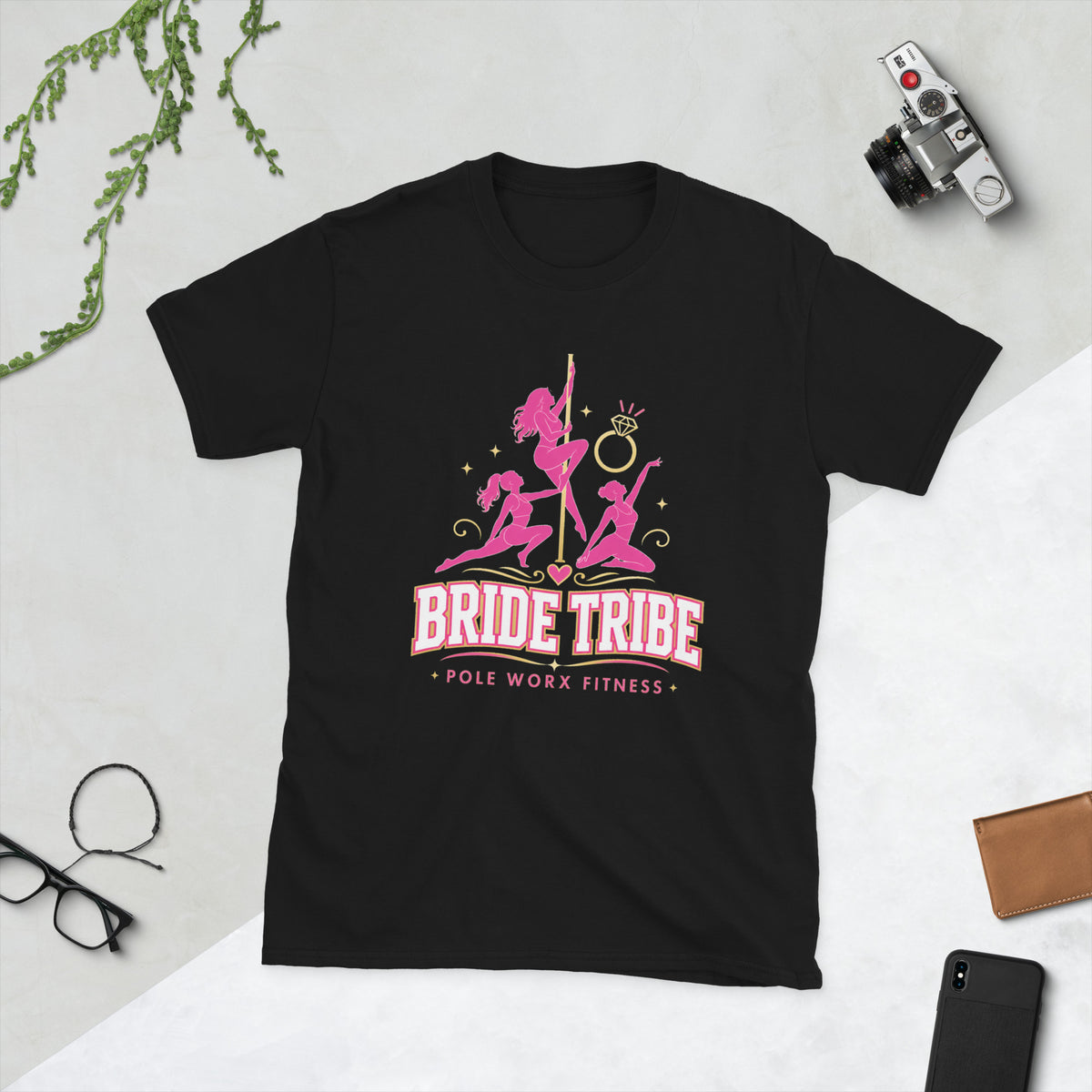 Pole Worx Bride Tribe bachelorette party graphic T-shirt in black
