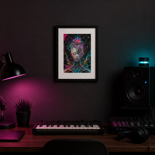 Voltage Bloom I — 5×7 Printable Neon Surrealist Wall Art